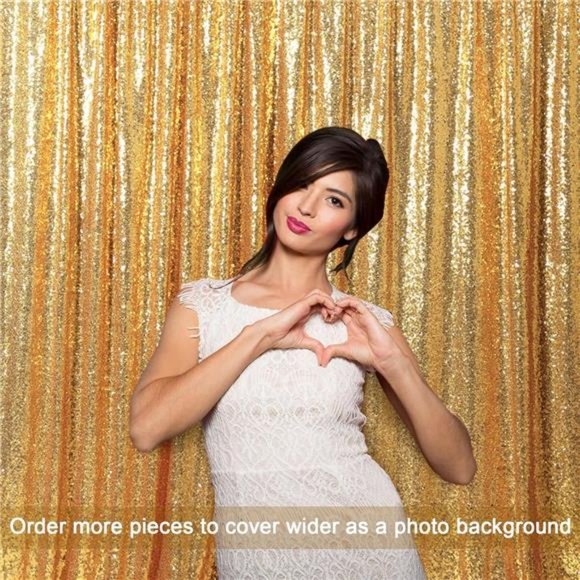 GoldSequin Backdrop CurtainPanels Stage 2Pieces 2FTx8FT Wedding Party Background - Picture 4 of 6